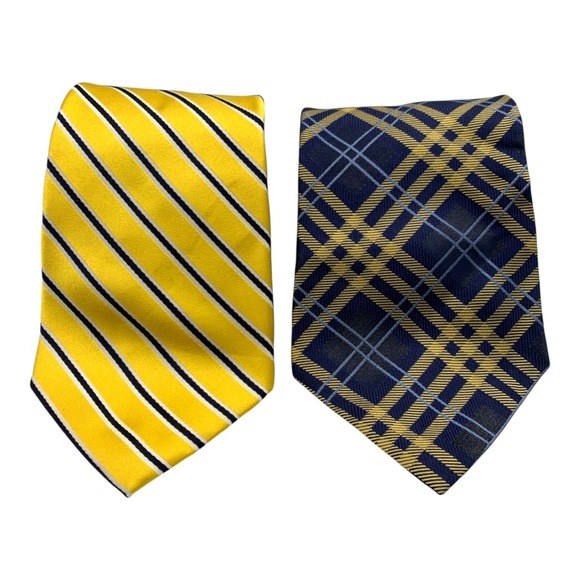 Tommy Hilfiger Other - Bundle 2 Tommy Hilfiger‎ Mens Yellow Navy Silk Neckties Striped Plaid 57.5"L